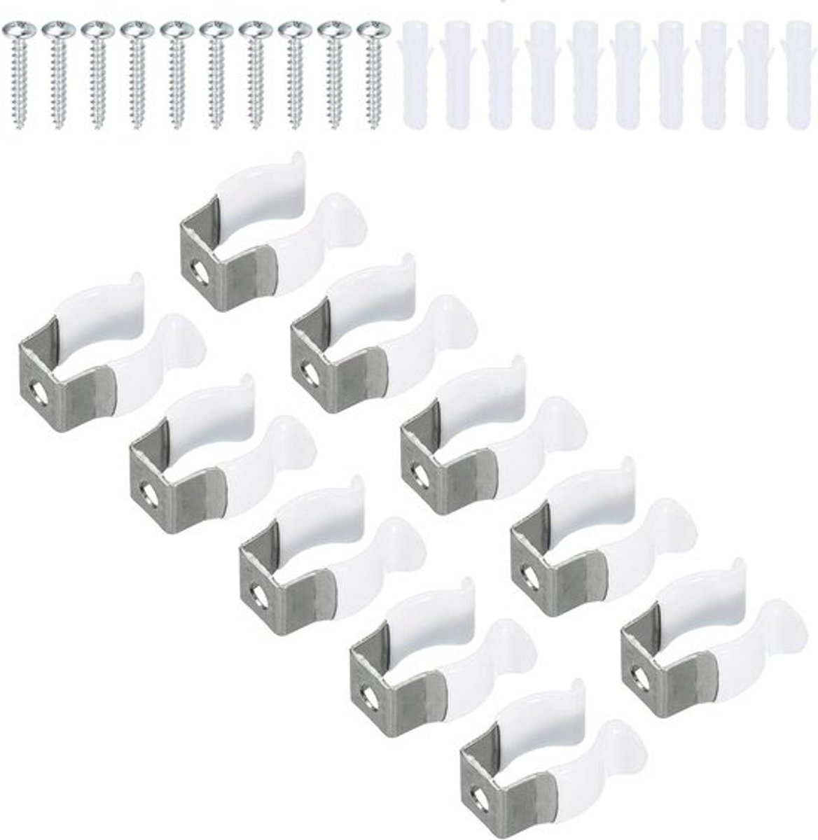 - LED Gloeilamp Montagebeugel - Bevestiging - Roestvrij Staal - Fluorescerende Buis Houder - Schroef Pijpklemmen - Veerhouder - Montage - Wit - Geschikt voor T5 U Clips - Pack van 10