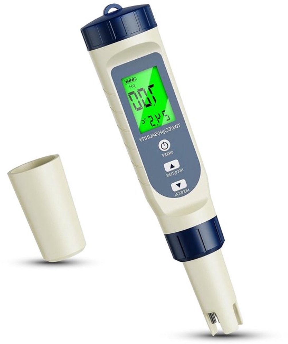 5-in-1 Waterkwaliteit Tester voor pH, TDS, EC en Temperatuur - Digitale Wateranalyse voor Zwembaden, Aquaria en Hydroponics