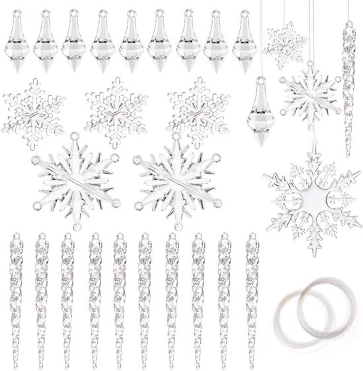 Kerstboomversiering 40 Stuks - Acryl IJspegels/Sneeuwvlokken - Onbreekbaar - Veilig voor Kinderen - Decoratie voor Kerstboom - Hoogwaardig Materiaal - Kerstdecoratie