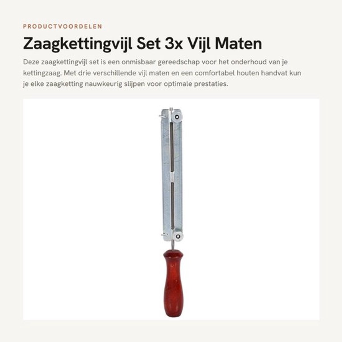 Zaagkettingvijl set - 3x Vijl 4.0mm/4.8mm/5.5mm - Houten Handvat - Hoogwaardig Staal - Roestvrij - Duurzaam - Kettingzaagvijl