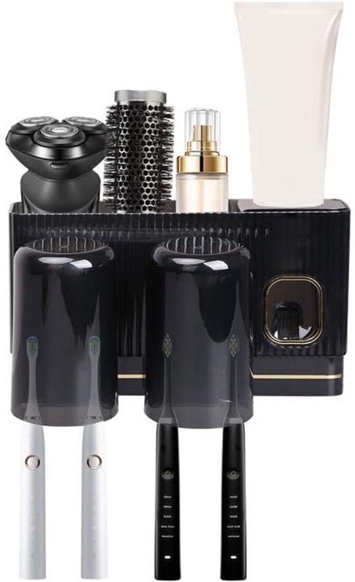Tandenborstelhouder met automatische tandpastadispenser - Wandmontage - Cosmetica-organizer - Voor 4 tandenborstels - Eenvoudige installatie - Hoogwaardige PET-materiaal - Badkameraccessoire