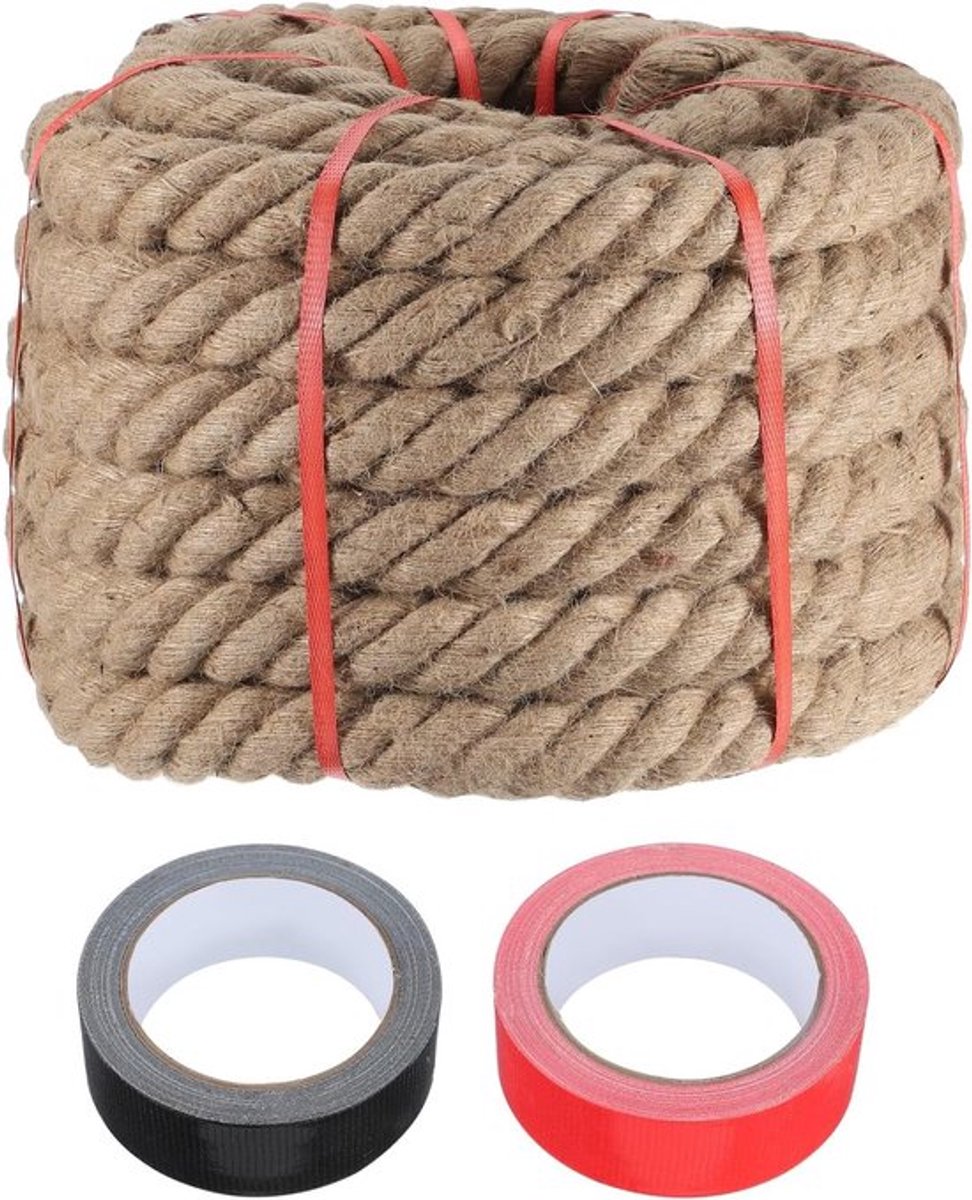 Jute touw 5 cm x 22 m sterk en dik gevlochten voor handwerk, tuinprojecten, schommels en decoratie