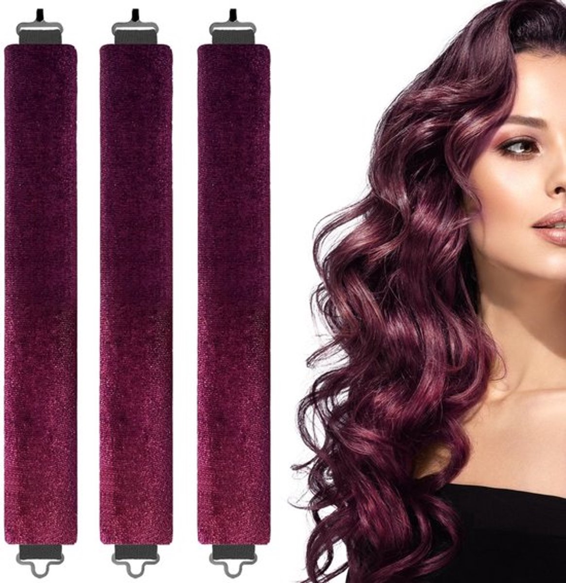 krultangen zonder warmte - haarrollers zonder warmte - bescherm je haar - bordeauxrood - perfect voor lang haar - batterijloos en niet-el...
