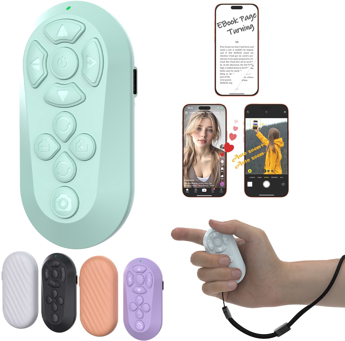 Bluetooth afstandsbediening – Geschikt voor iOS en Android – draadloze bediening – Geschikt voor TikTok, camera, video opname en e-reader lezen - blauw