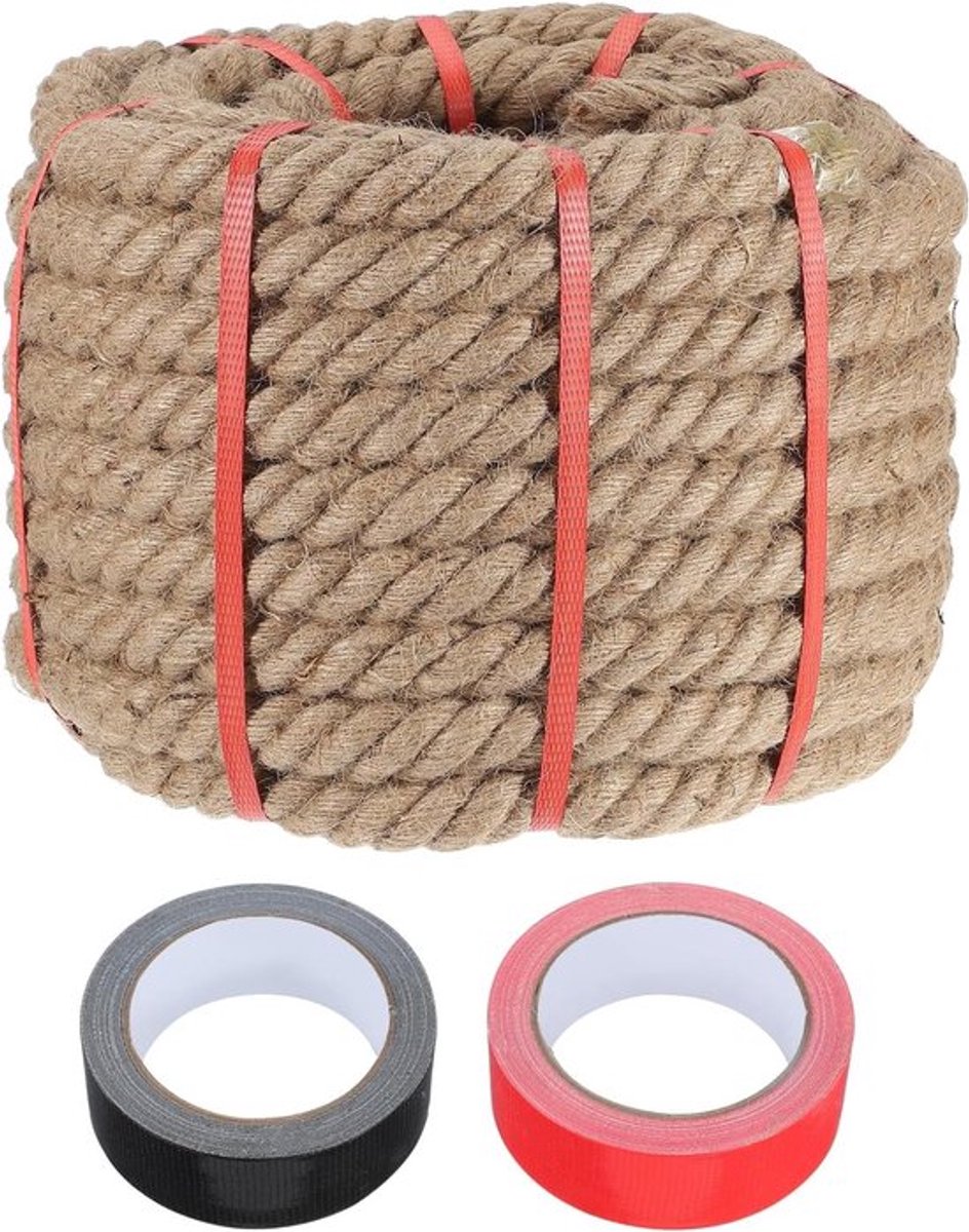 Jute touw 2,8 cm x 20 m, dik en gedraaid natuurlijk touw voor handwerk, tuinieren en nautische decoratie