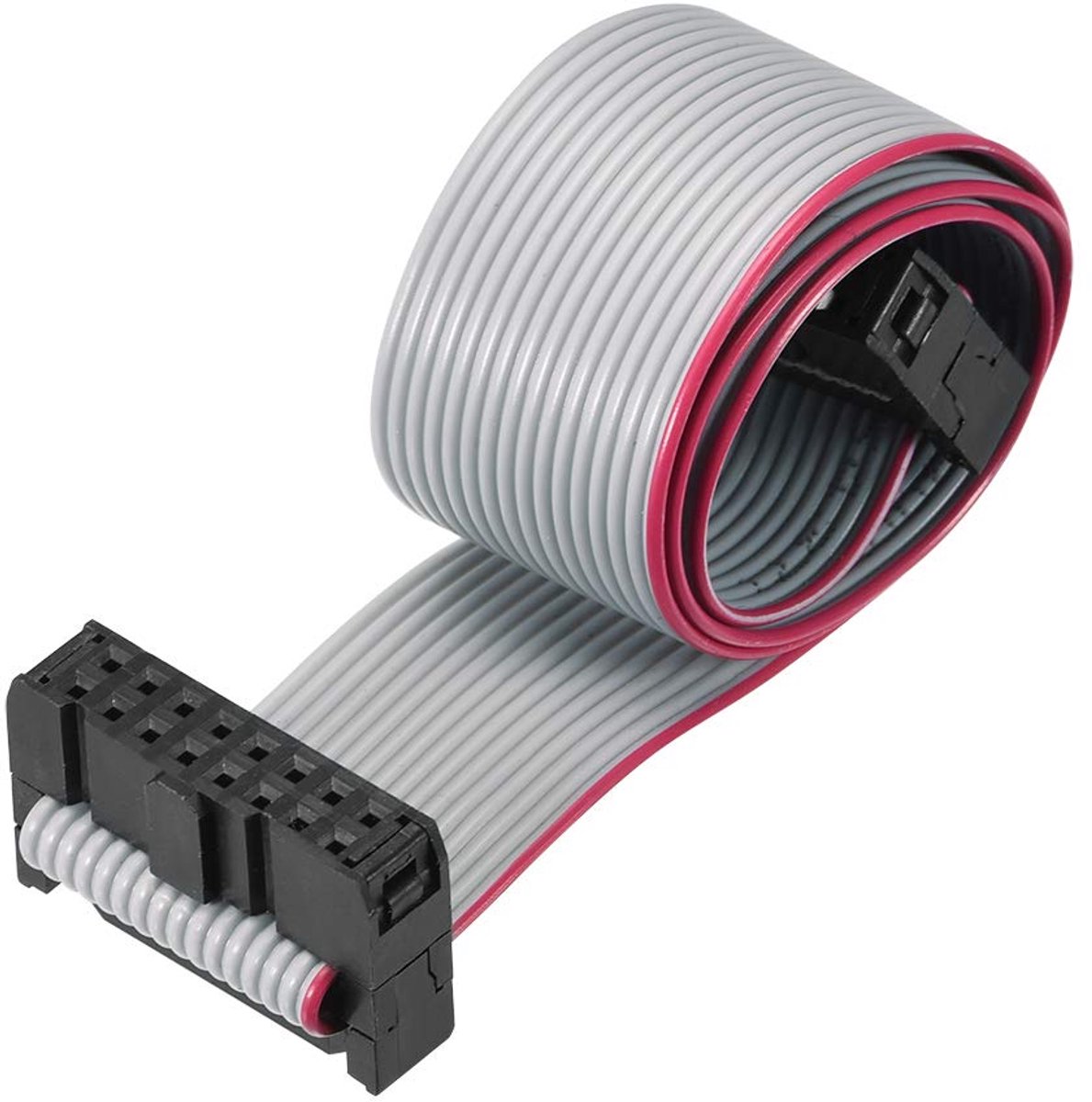 Sourcing map IDC platte lintkabel draad 16-polig 2,54 mm afstand 30 cm lengte FC/FC-stekker A type, grijze verlengkabel voor computer led-display