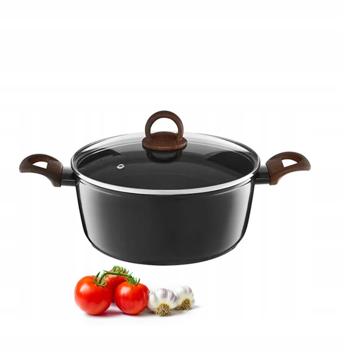 Ambition Donkerhouten Pan 28 cm met Deksel - Anti-aanbak