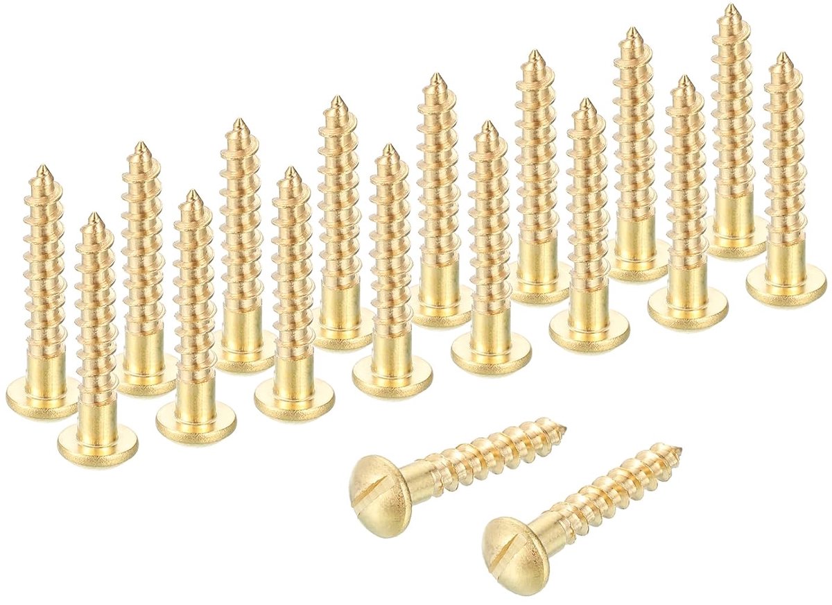 Houtschroeven, M3,5 x 20 mm, ronde kop, messing, zelftappend, sneltappend, voor metaal, voor huishoudelijke apparaten, binnen, meubels, houtbewerking, 28 stuks