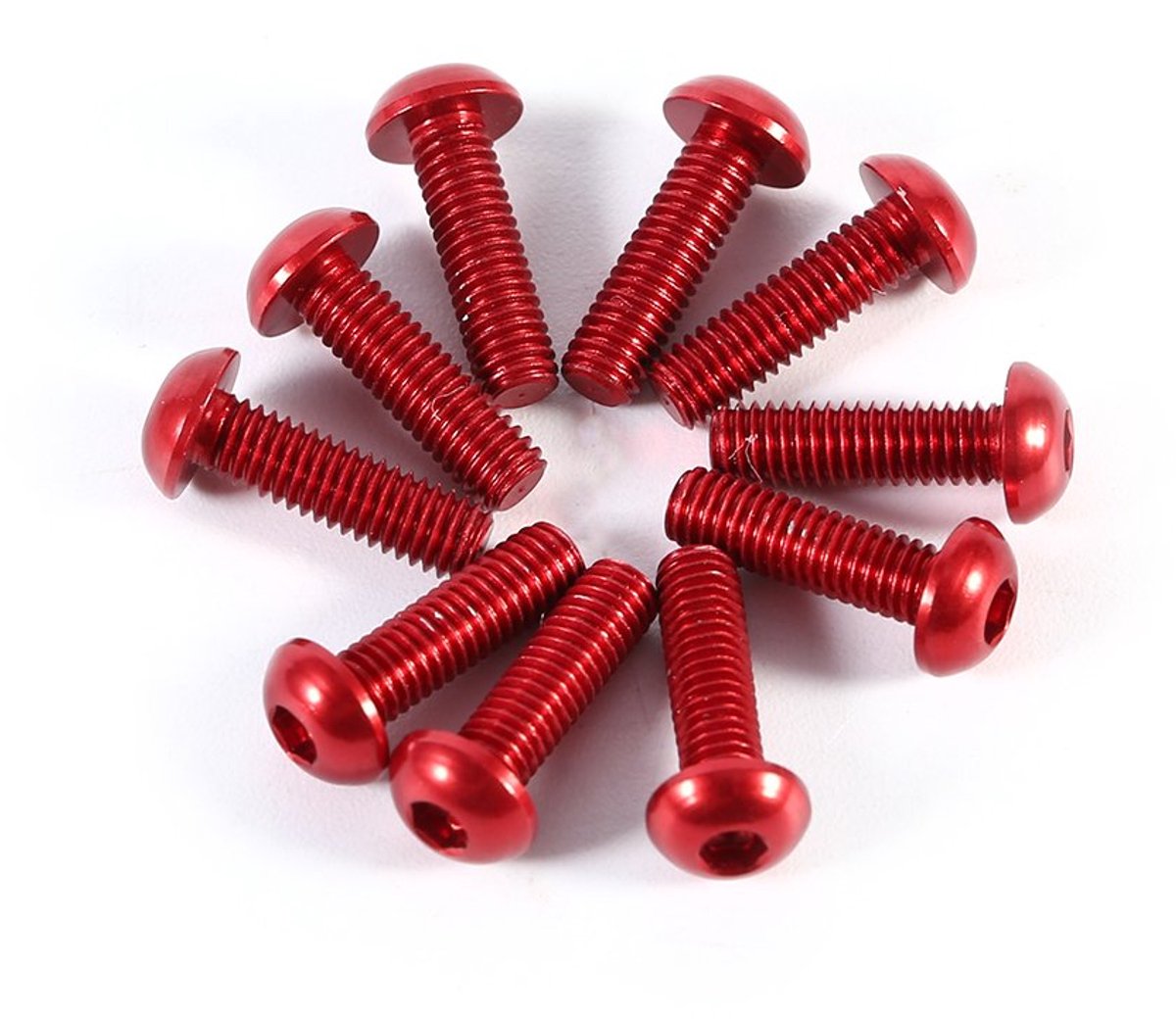 10st M3 6-10mm kleurrijke knop ronde cilinderkopschroeven aluminium metrische zeskantschroef (10mm-红色)