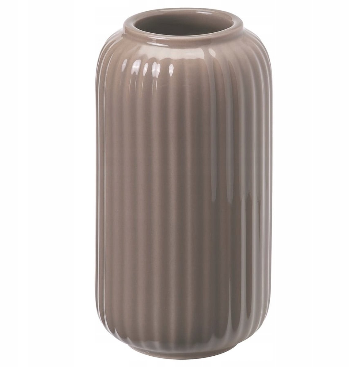 Keramieken Vaas STILREN, Geribdeld, Grijsbeige, 12 cm