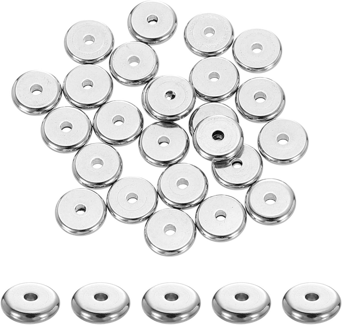 25 stuks roestvrijstalen afstandhouderkralen, 8 mm platte ronde kralen, metalen Heishi-parels, duurzame ronde afstandhouders voor het maken van armbanden, zilver
