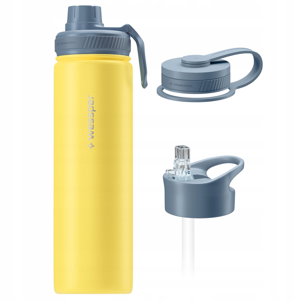 Wessper B3 Thermosfles 0,7L - RVS met 3 Deksels, Geel