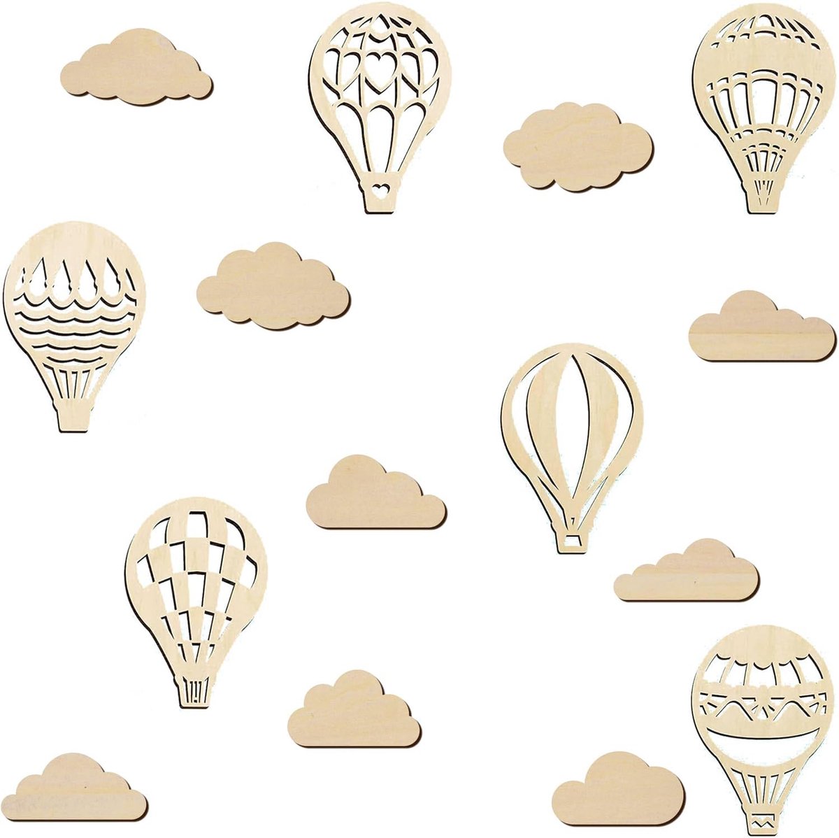 Tong Wanddecoratie van hout, heteluchtballon en wolkenwanddecoratie, ideale wanddecoratie voor kinderkamer, slaapkamer en woonkamer
