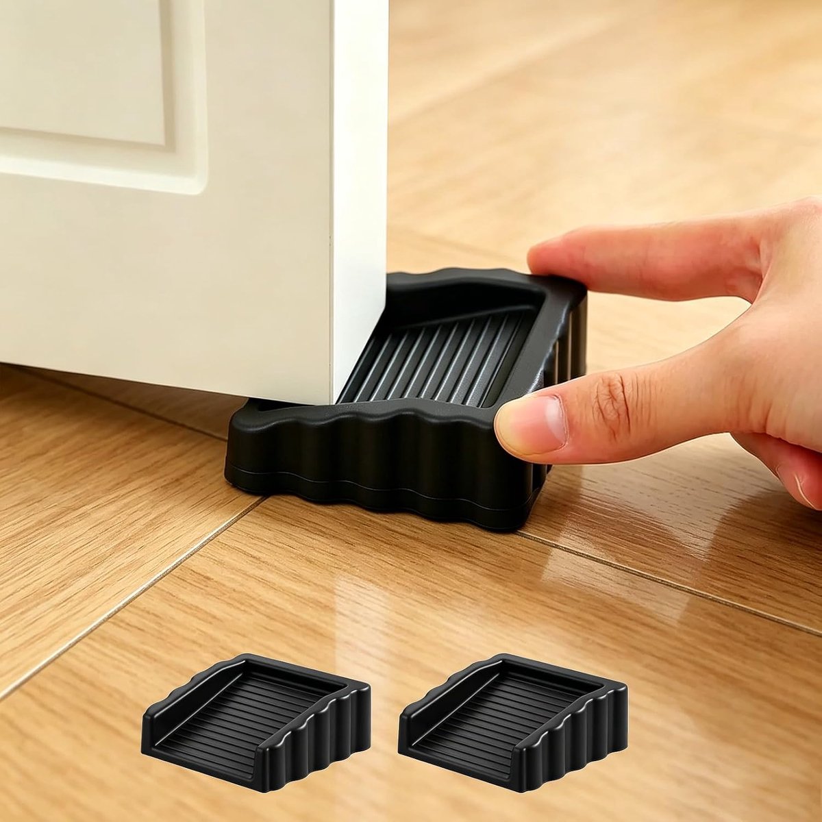 Set van 2 rubberen wigvormige deurstoppers, tweezijdige deurstoppers, kubusvormige deurstoppers van 6,2 x 6,2 cm - zwart