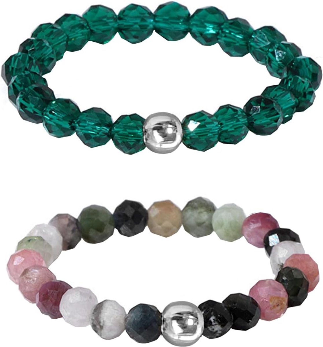 2 stuks ring met natuurstenen kralen, elastische ring met 3 mm kralen, ringen met kristallen kralen voor dames