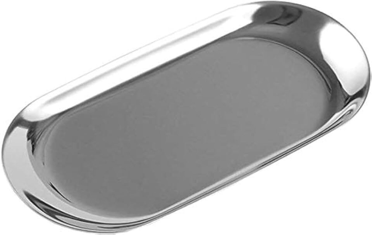 Tool Candy Tray, 1 st Metalen Opbergbak Roestvrij Staal, Ovaal voor Snack/Fruit/Kaars/Snoep/Sleutel/Cosmetica/Sieraden (Klein) Zilver