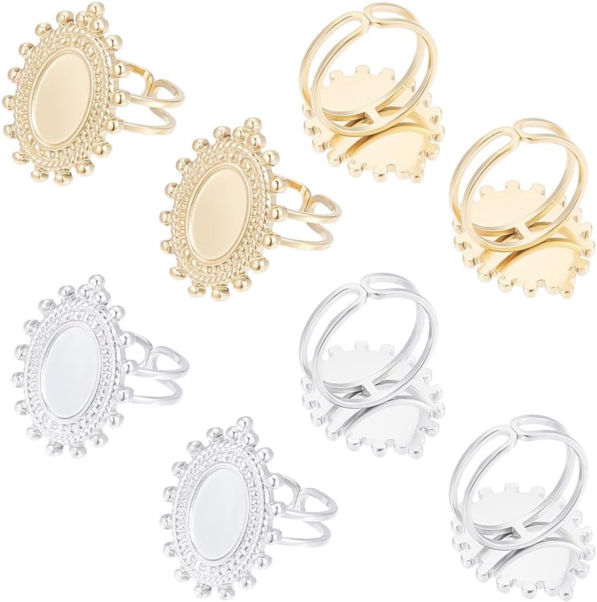 2 Kleuren Bezel Cup Ring Real Gold Plated Blank Open Manchet Ring 304 Rvs Ringen Componenten Teardrop Tray Metalen Bezel Trays Ringen voor Sieraden Maken