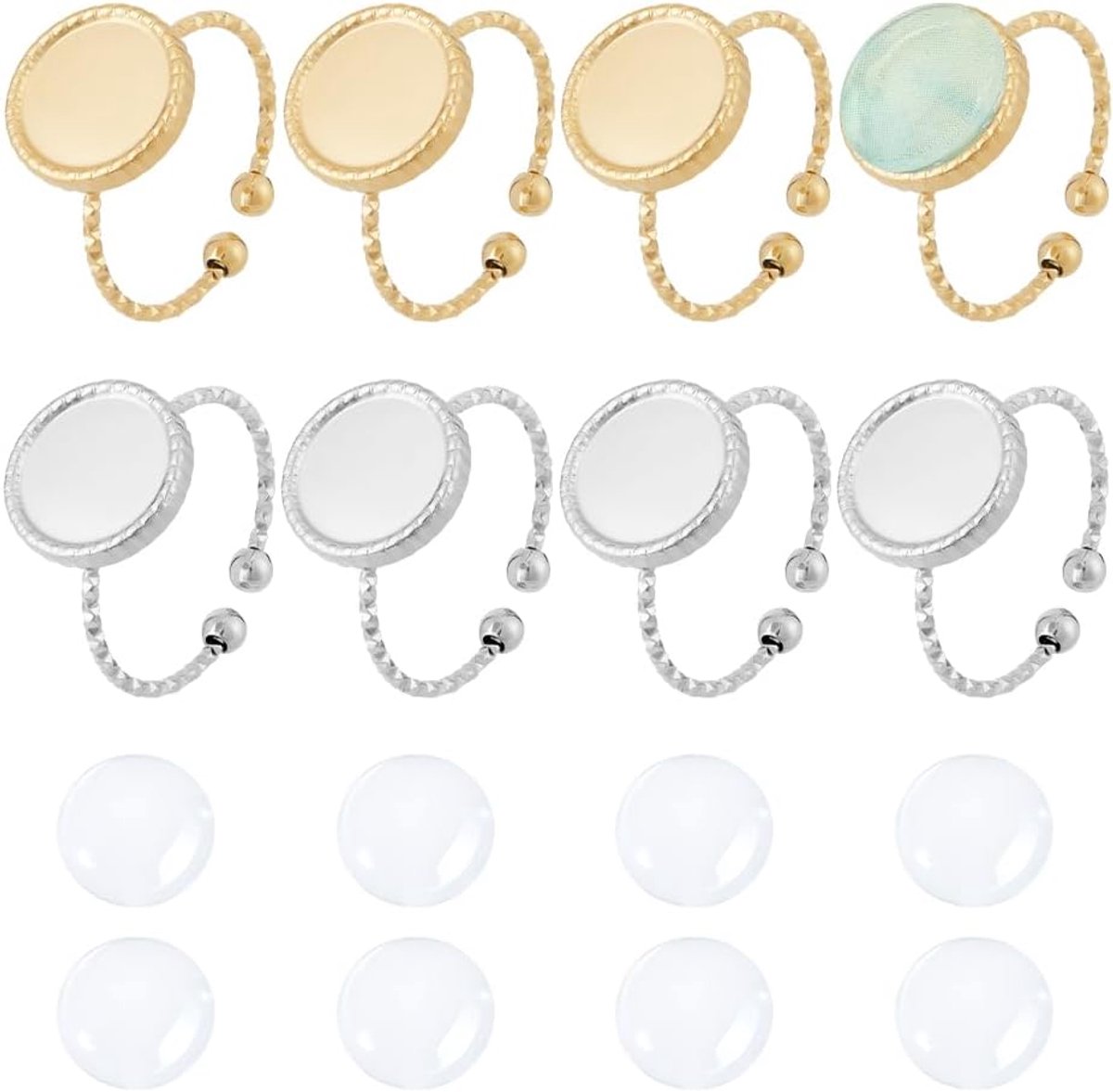 16Pcs DIY Blank Dome Ring Making Kit - Verstelbare Half Ronde Cabochon and Rvs Open Manchet Setting Bezels Voor Sieraden Maken