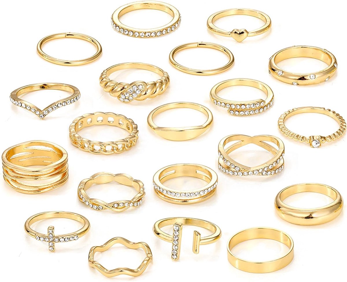 Ringen goud dames vrouwen, knokkelringen set, GGold ringen dames, ring goud dames, ringset goud, boho gouden stapelbare knokkelringen set open, minimalistische ring
