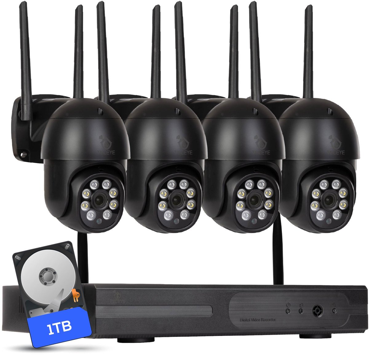 Teceye PTZ Beveiligingscamera Buiten met Recorder - Draadloze Buitencamera - 4 Camera - 1TB Opslag
