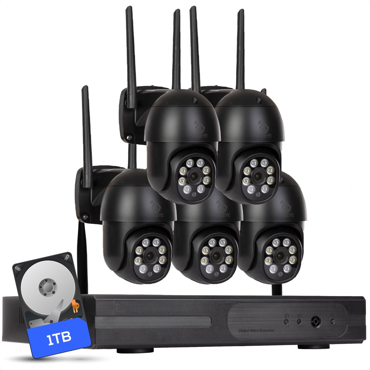 Teceye PTZ Beveiligingscamera Buiten met Recorder - Draadloze Buitencamera - 5 Camera - 1TB Opslag