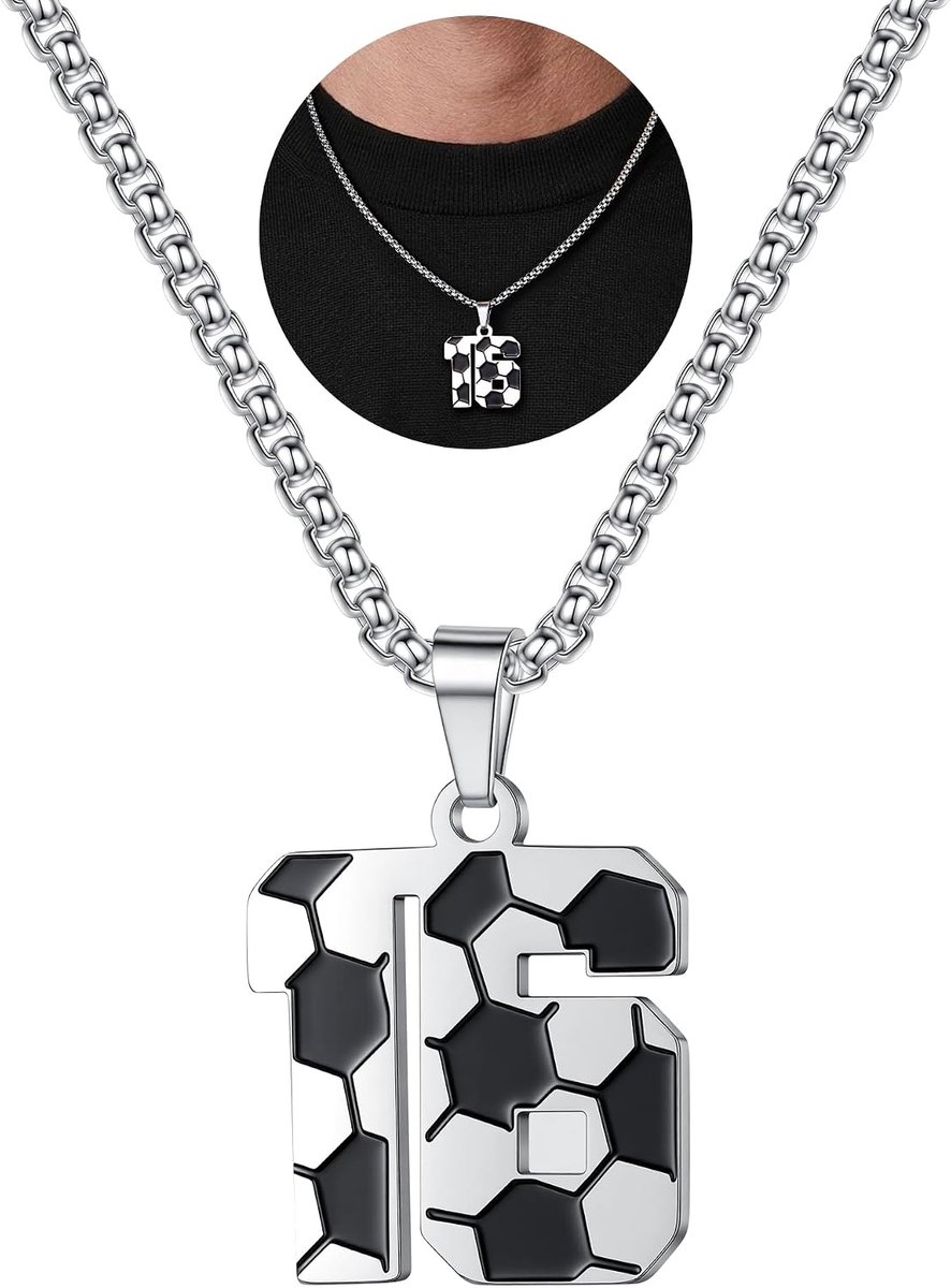 Zilveren ketting voor heren, roestvrij staal, voetbal, digitale hanger, 1-20 hanger, modesieraad voor wereldkampioenschap 2026, Valentijnsdag, cadeau voor mannen, hem, vader, vriend, echtgenoot