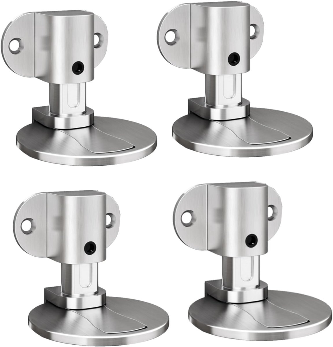 Deurstopper, 4 stuks, verstelbare deurstopper, 3M, dubbelzijdig plakband of boorinstallatie, voor verschillende deurtypes, vloervast (4, zilver)