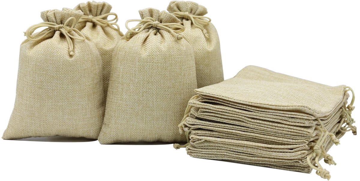 Geschenkzakjes van jute met trekkoord, 13 x 18 cm, kleine cadeauzakjes voor sieraden, bruiloft, feest, Kerstmis, 30 stuks