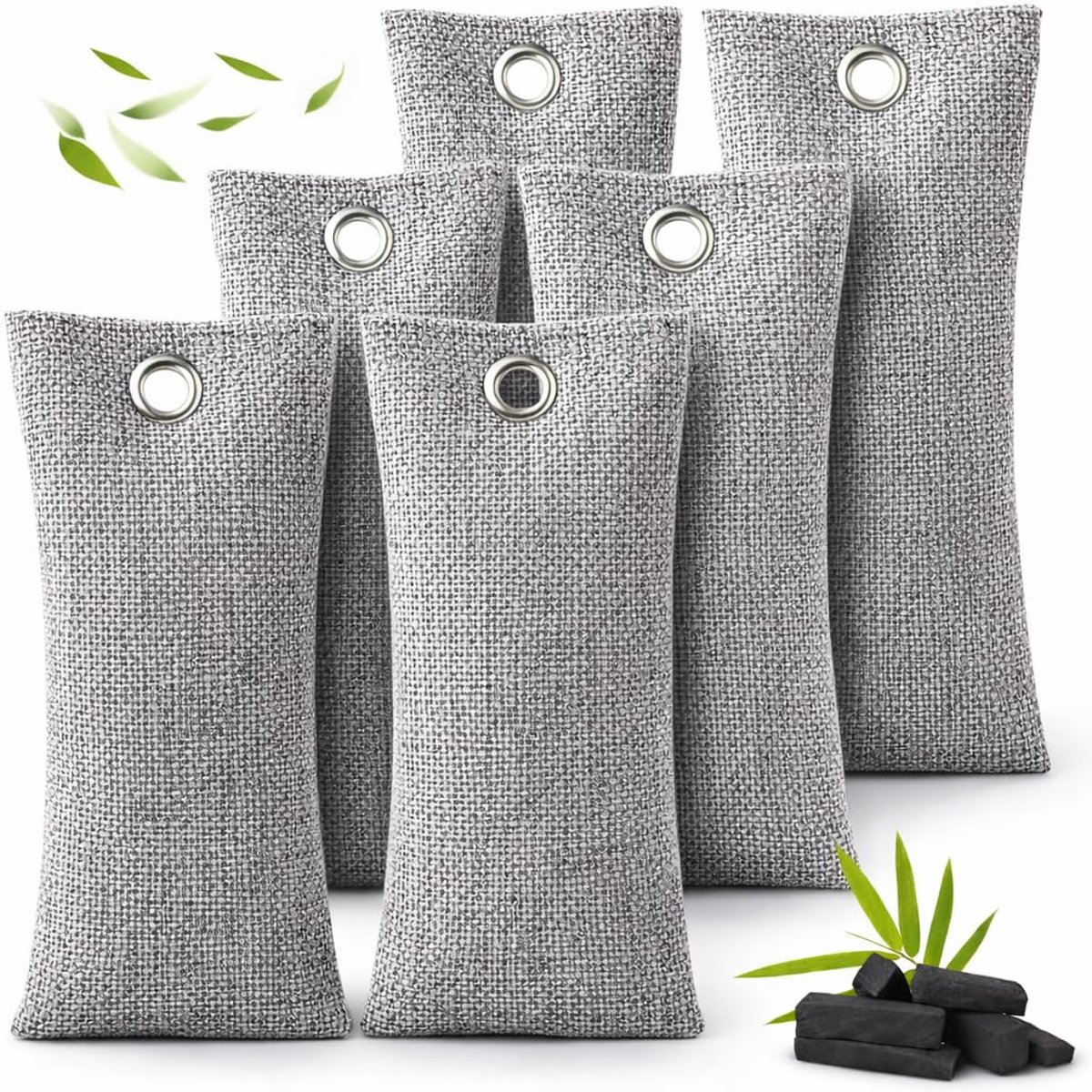 6 stuks actieve kool-geurabsorber, bamboehoutskool, luchtreinigingszak