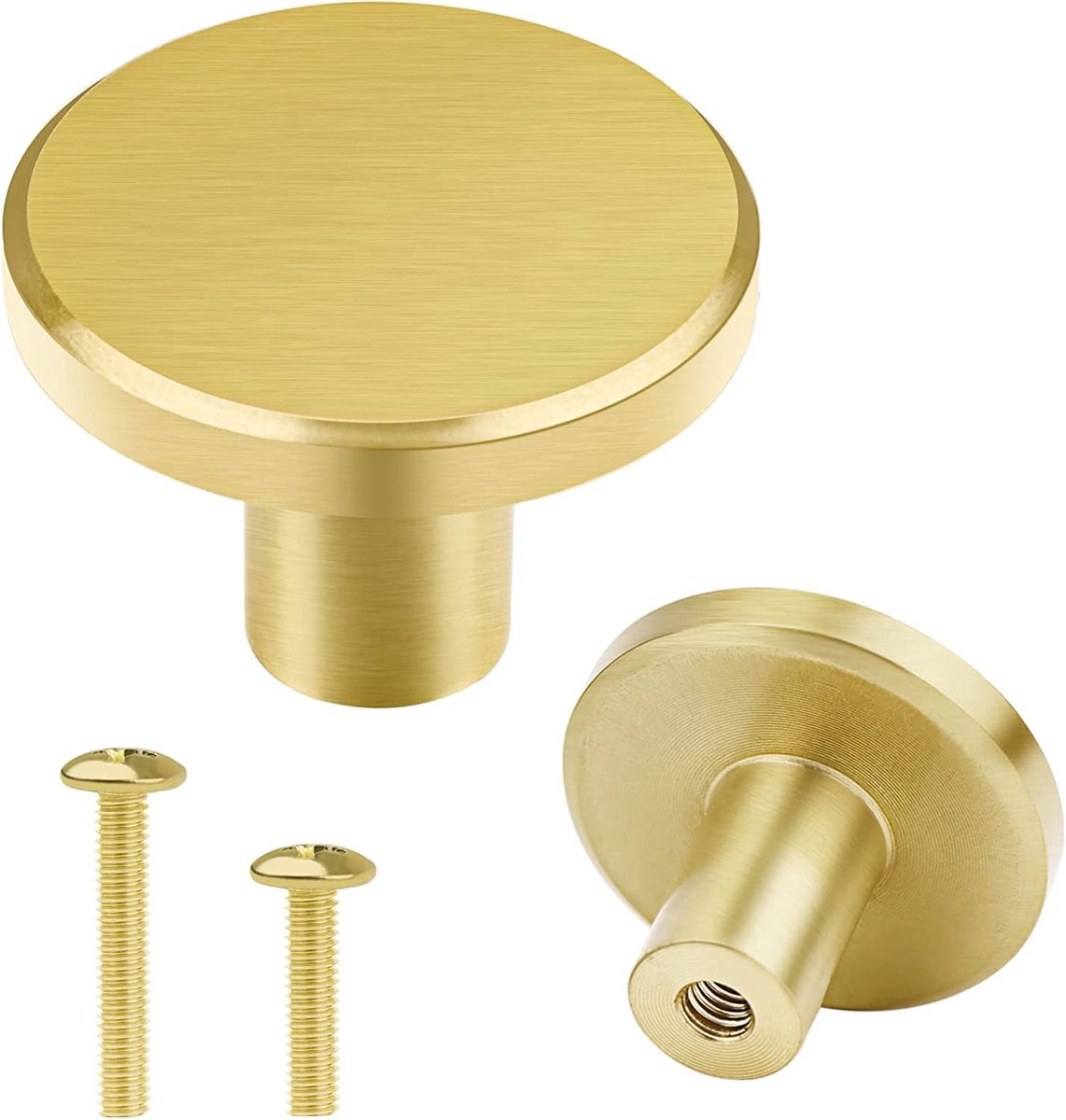 8 stuks massief messing knoppen en schroeven | gouden kastdeurknoppen en ladetrekkers - ronde messing handgrepen voor keukenkast dressoir kledingkast, 28 x 20 mm