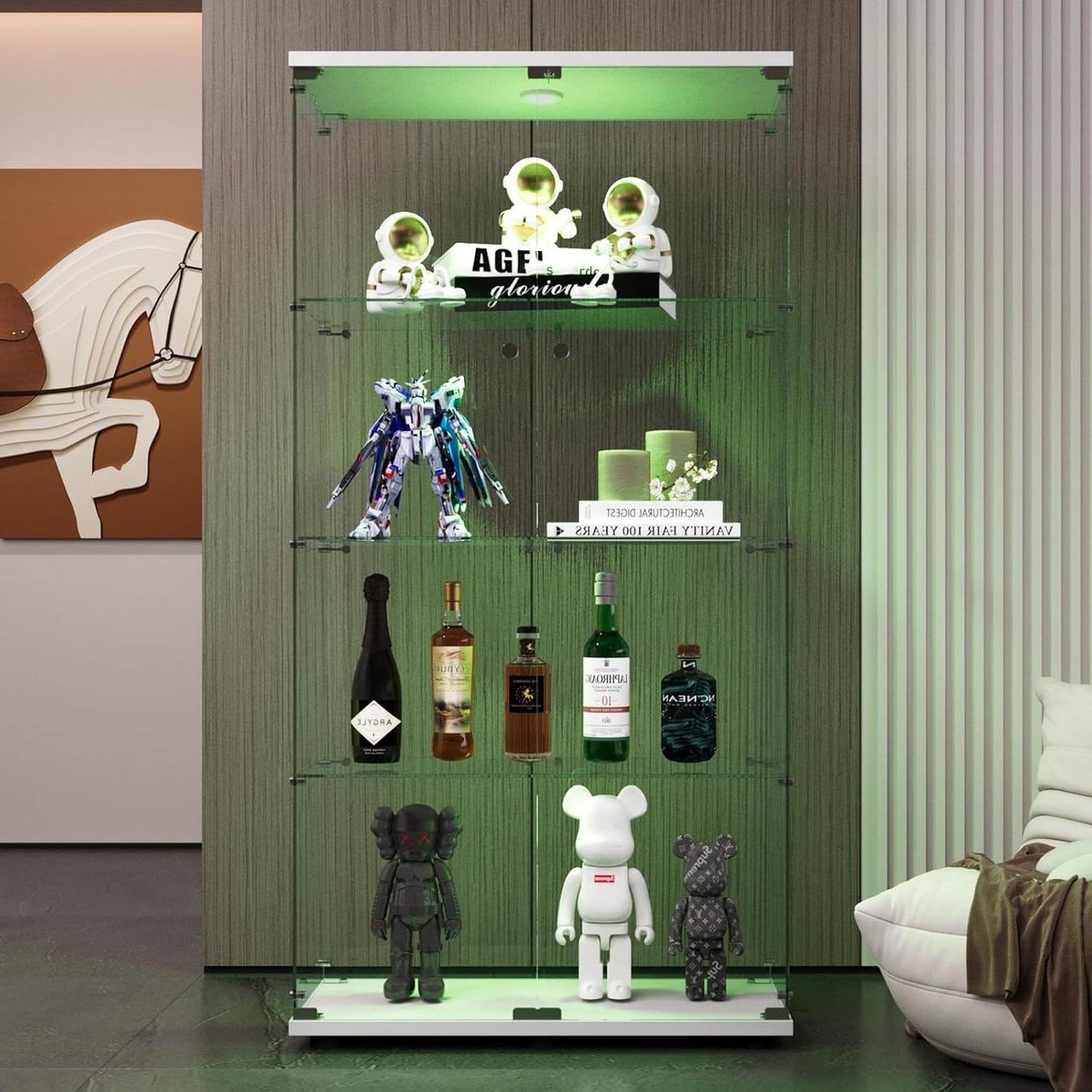 Glazen Vitrinekast - Collectie Presentatie - Objecten Tonen - Verlicht met Slot - 80 x 164 cm - Wit
