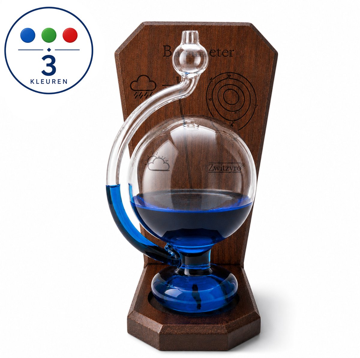 Zwitzyro® Barometer analoog - Stormglas & Donderglas - Luchtdruk Weerstation Statief - Weerstation binnen en buiten - Kantoorgadget Bureau - Muur Decoratie - Natuurkunde Accessoires - Hygrometer - Gadgets kado