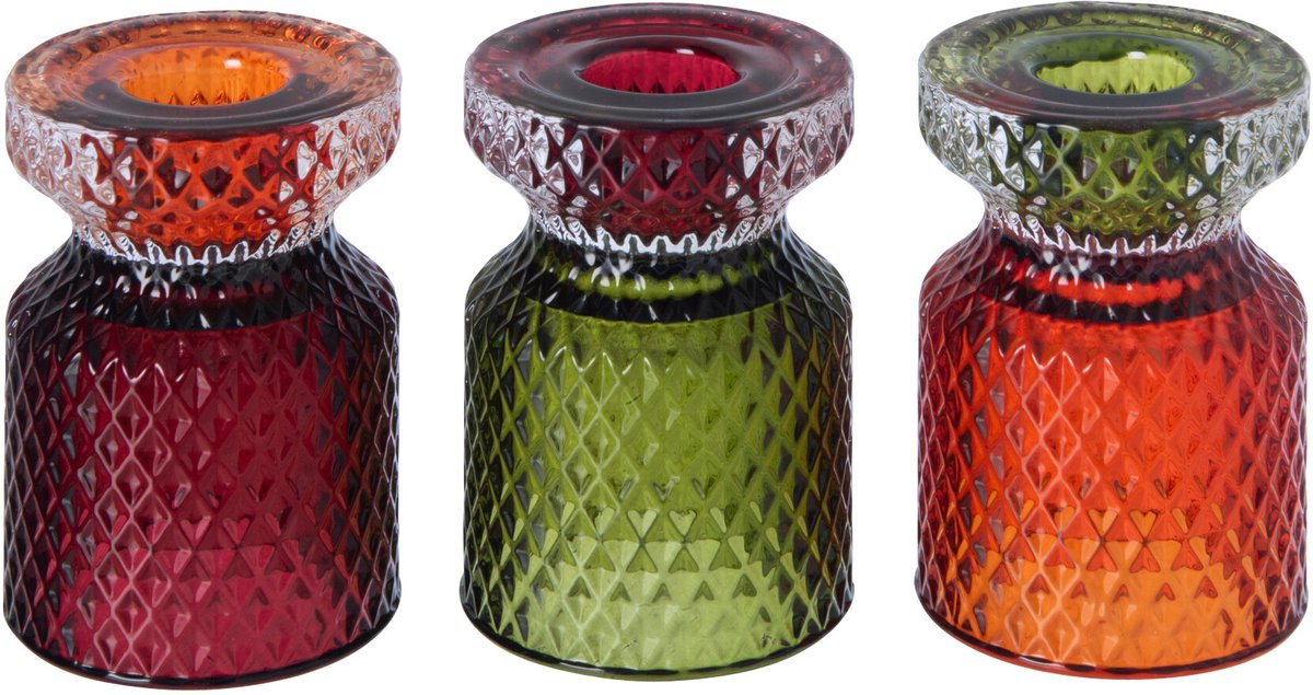 J-Line theelichthouder - glas - meerkleurig - 3 stuks Multi
