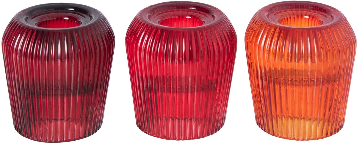 J-Line Kandelaar - glas - oranje/rood - assortiment van 3