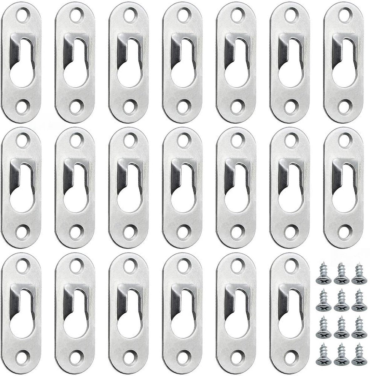 30 Pieces Keyhole Hangers 45 mm x 16 mm with 60 Pcs Screws Metal Picture Hanger Hang Wall Indoor Fasteners for Picture Frames Glass Mirrors Cabinet Connection Rivet Fittings -Silver