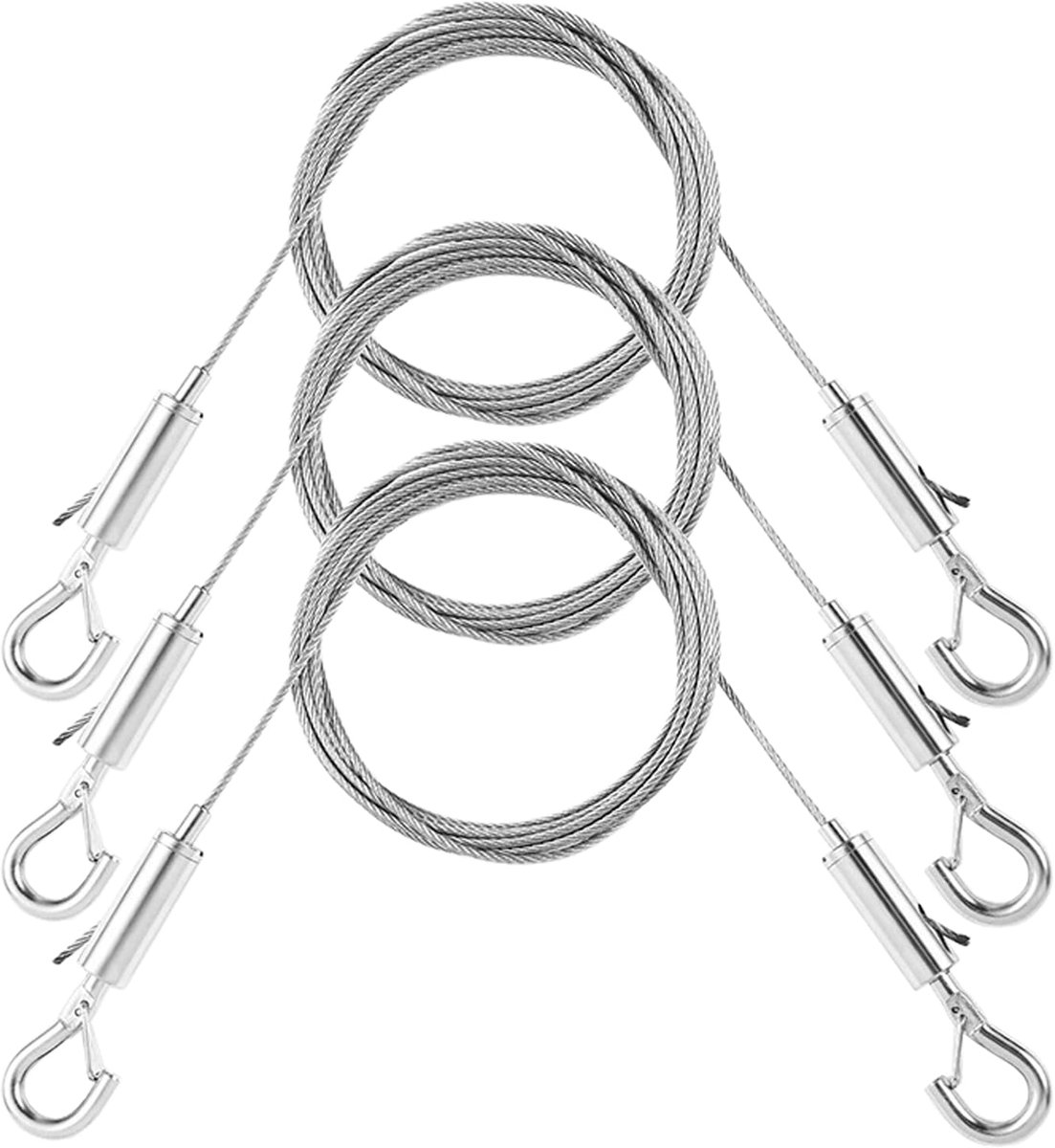 3 stuks verstelbare roestvrijstalen foto-ophangkabel, duurzame hardware-caps ondersteunen 20 kg, 2 m x 1,5 mm met D-ring, voor spiegel, foto, lamp, XY-foto-hanger-draad-3