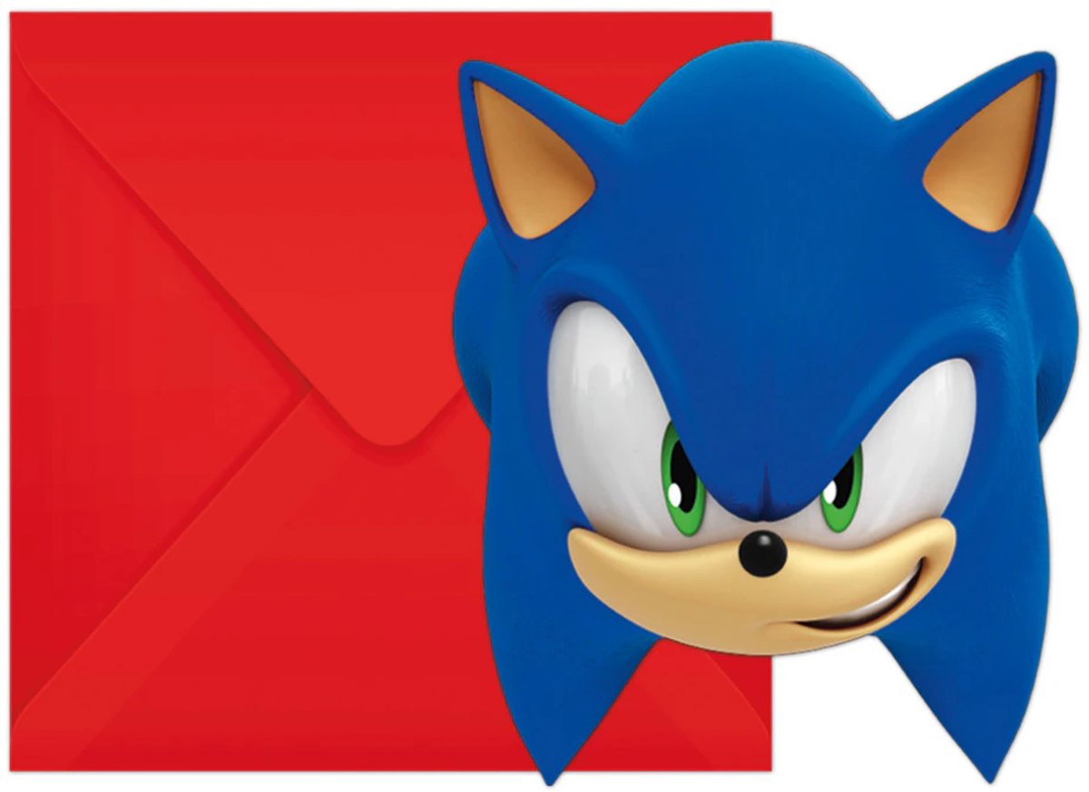 Uitnodiging kinderfeestje - Sonic de Egel - Uitnodigingskaarten set 6 stuks met enveloppen