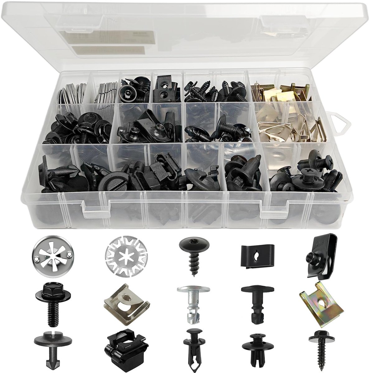 192 stuks carrosserieschroevenset, universele plaatmoer, schroef, moer-clipkit, metaal, U-type, bevestigingsclips, auto, body, spatbord, schroeven voor bevestiging, repareren van auto-onderdeel