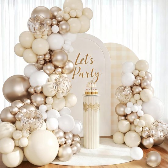 Ballonboog verjaardag champagne goud - 114 stuks ballonboog beige wit met ballonnen confetti champagne goud ballonnen voor verjaardag, bruiloft, doop, babyshower, verlovingsdecoratie