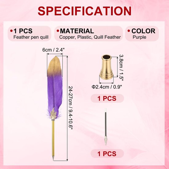 Balpen Bulk Geraffineerde Vintage Veer Kalligrafie Pen met Gouden Pen Houder voor Gast Handtekening Bruiloft Bruids Kantoor Schrijven, Paars — afbeelding 5