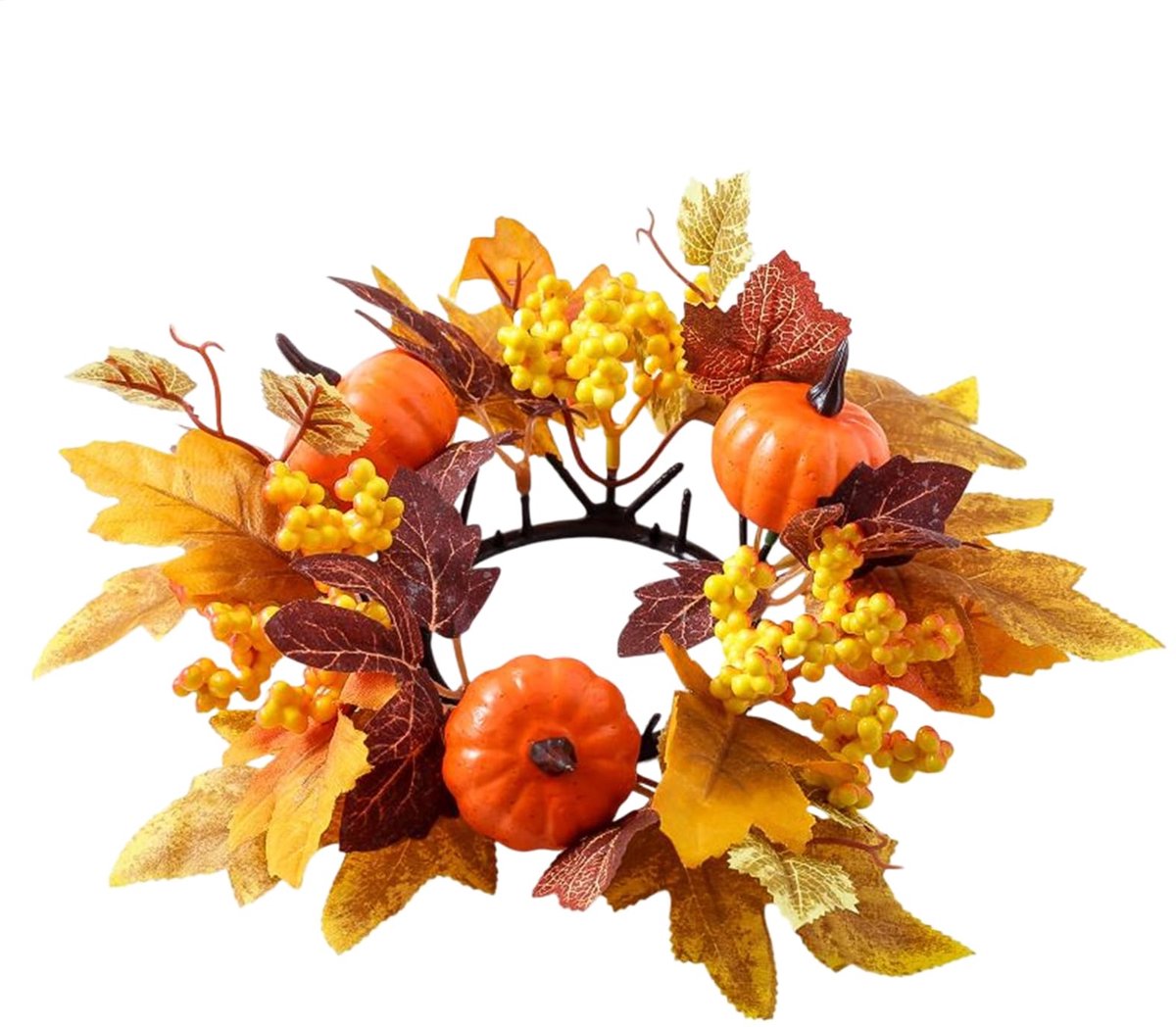kaars ring decor, esdoornbladeren pompoenen en bessen slinger voor seizoensgebonden tafelstukken, kunstmatige herfstkaarskrans, voor Thanksgiving, Halloween, bruiloft, tafel, deur, open haard