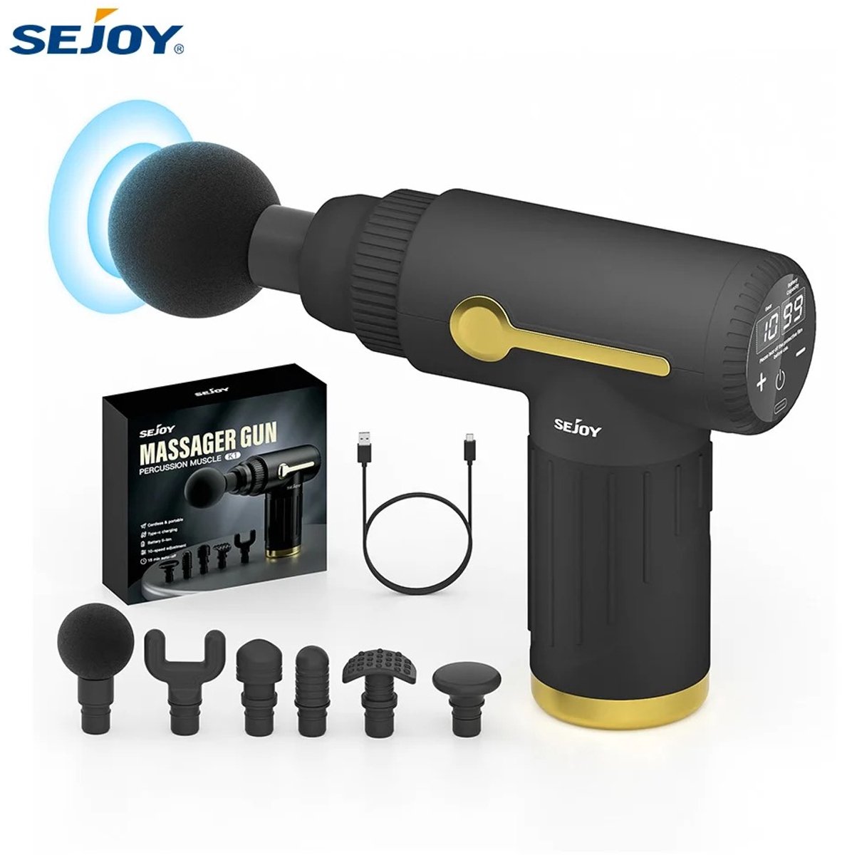 VidaStore massage gun - Massage pistool - Massage apparaat - Sportmassage - Touchscreen - 10 snelheden - 6 verschillende koppen