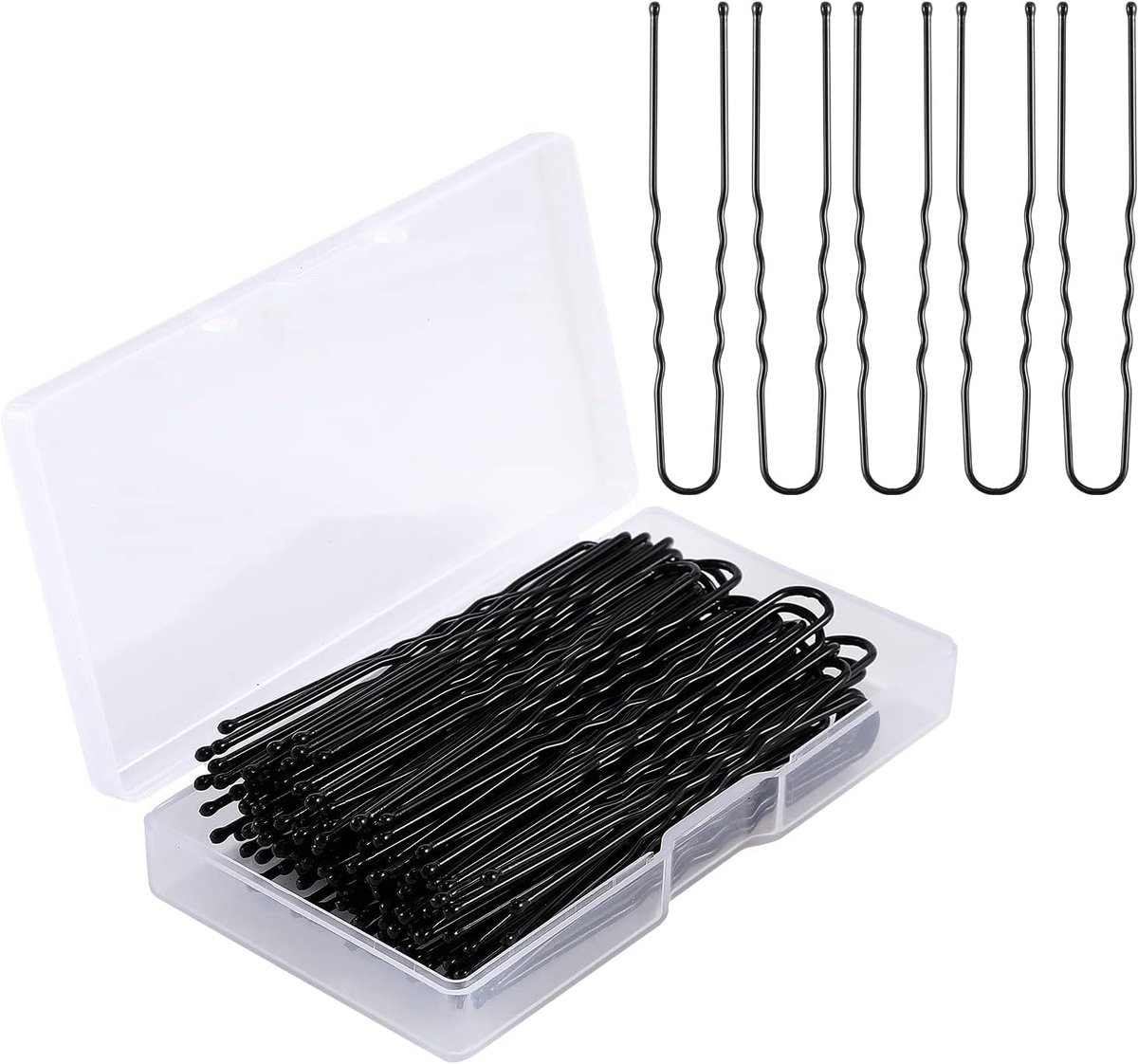 Haarspelden, 7cm u-Vormige Haarspelden Gebogen Bobby Pins Metalen u-Haarspelden voor Dames Meisjes Bruiloftskapsels Alle Haartypes, met Opbergdoos (Zwart)
