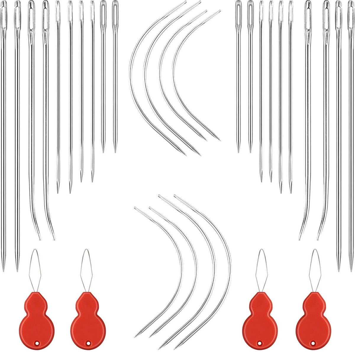 Handnaainaalden set, zware gebogen naainaald met naaldinrijgers, naaigereedschap voor armband, sieraden, knutselen, tapijt canvas reparatie (28 stuks)