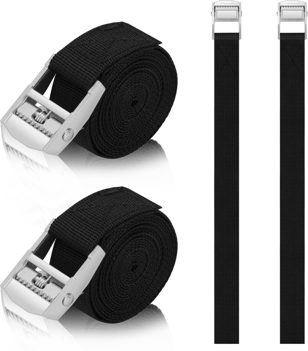 bevestigingsriem, 4 x 50 cm ratelspanriem breedte 25 mm sjorband, verstelbare bevestigingsriemen met klemslot voor transport, vracht, bagage, camping (zwart)