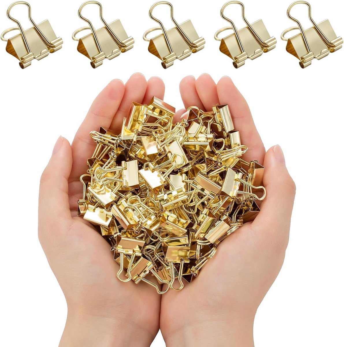100 stuks, 15mm klein, goud, sterke grip, antislip, in opbergdoos, voor kantoor, school, doe-het-zelf, thuiswerken, kabelorganisatie, voedselverpakking