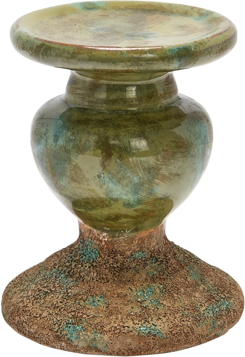 Co-Op Tweekleurige noodlijdende groene terracotta sculptuur kaarsenhouder