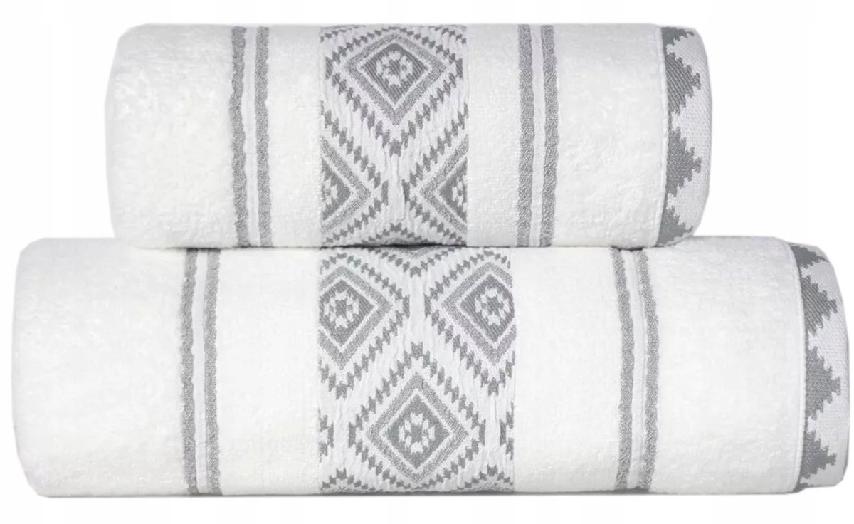 Greno Azteka Handdoek 50x90 Wit - Zacht 100% Katoen