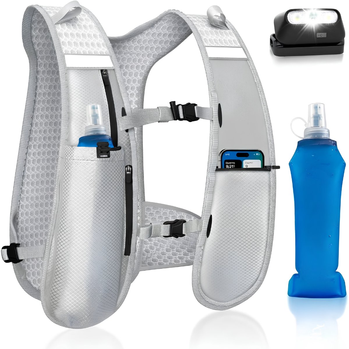 JCP® Hardloopvest - Hardloopvestje - Hardloopvest met Drinken en Telefoonhouder - Grijs - 25cm x 22cm x 8cm