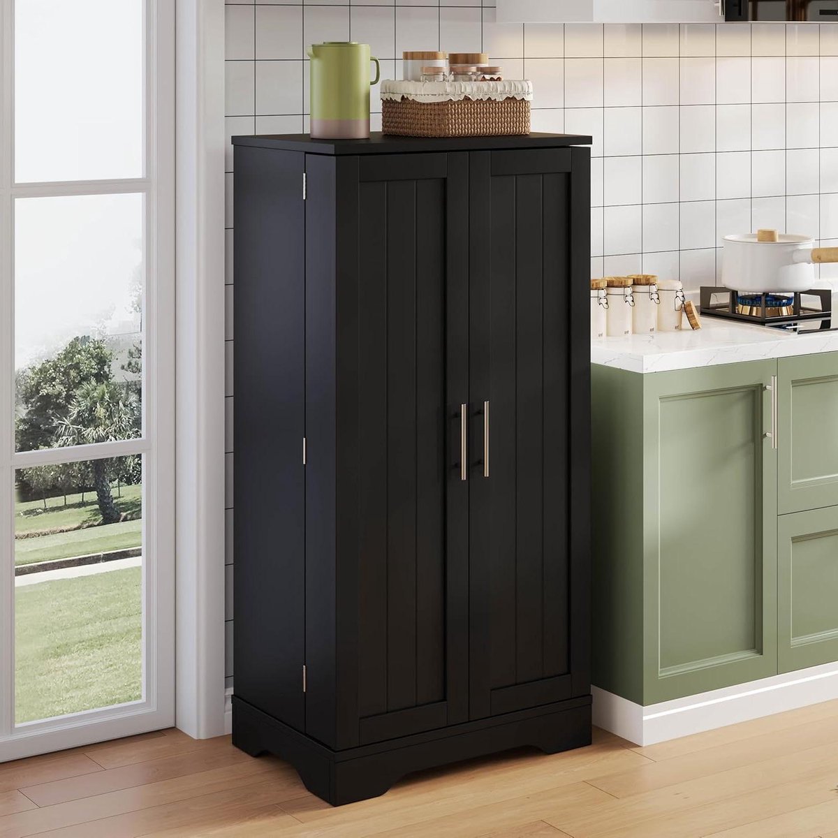 Keukenkast - Opbergkast - Keuken Organiseren - Moderne 3D Deuren - 60x120 cm - Zwart